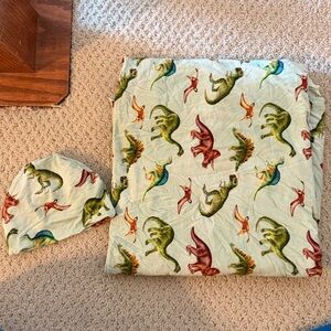 Posh Peanut Dinosaur Print Baby Blanket and Hat Set